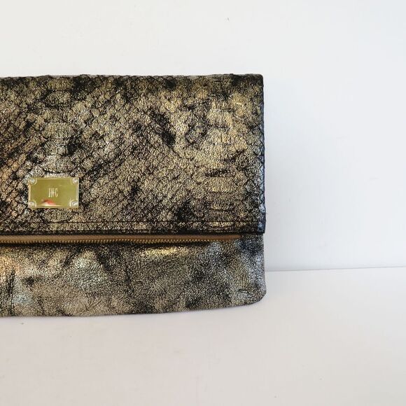 INC International Concepts Metallic Gold Bronze Black Frita Clutch Crossbody - Picture 4 of 16